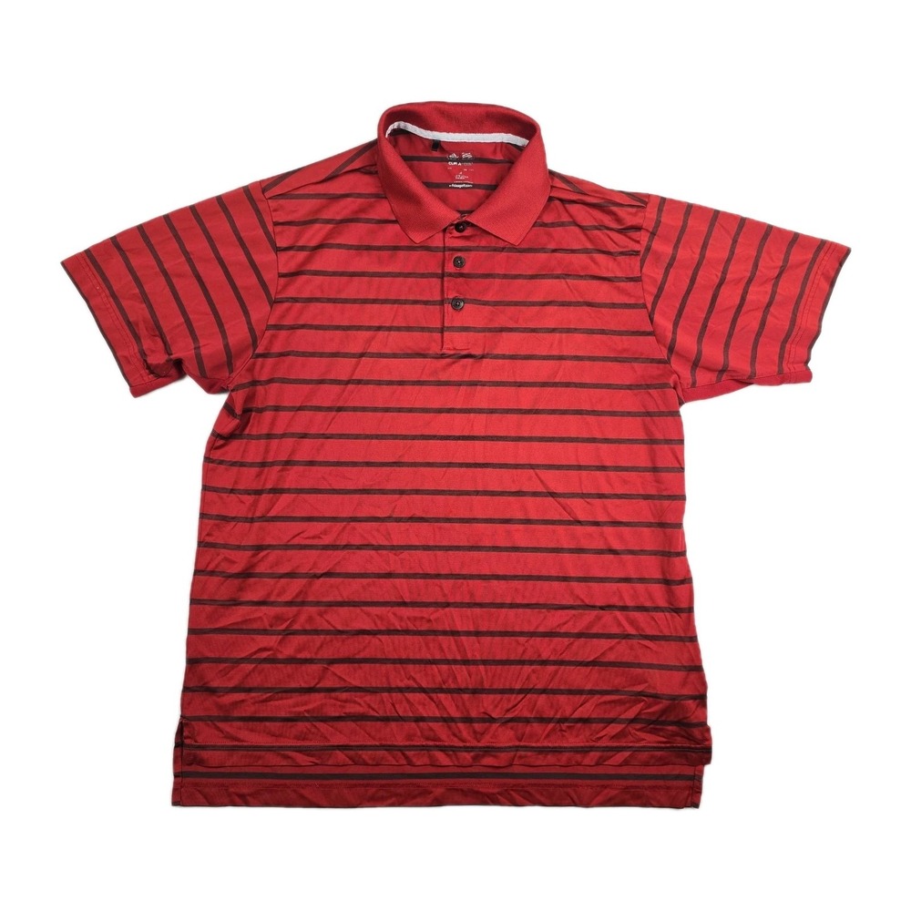 Adidas Golf ClimaCool Mens Size Medium Red Striped Short Sleeve Polo Shirt